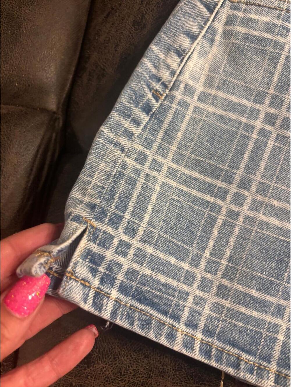 Tractr Plaid Denim Shorts High Rise Size 00 24 NWT Slim Fit Trendy Check Print - Picture 3 of 8